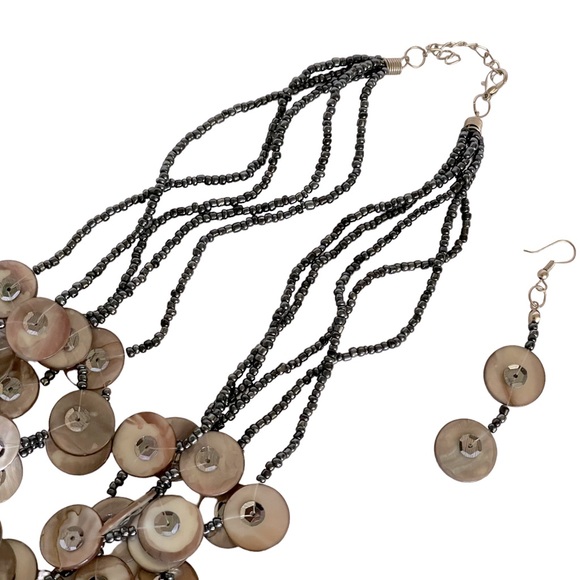 Gray Multi-strand Beaded Necklace And Earrings Set - Picture 12 of 12